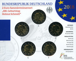 2 Euro 2018-2020 ADFGJ, 4 kpl. Serien zum 100. Geb. Helmut Schmidt ...